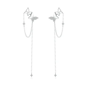 (image for) Pandora Style Silver Butterfly With Tassel Dangle Earrings - SCE942