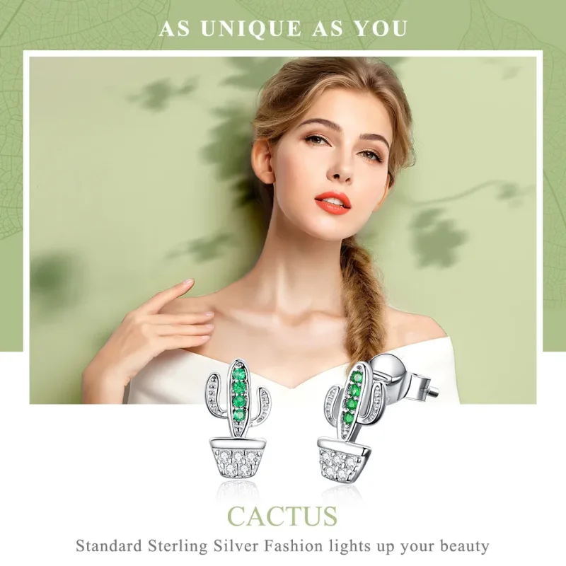 (image for) Pandora Style Silver Cactus Stud Earrings - SCE522 - View 2