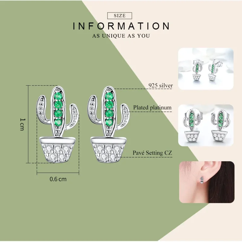 (image for) Pandora Style Silver Cactus Stud Earrings - SCE522 - View 3