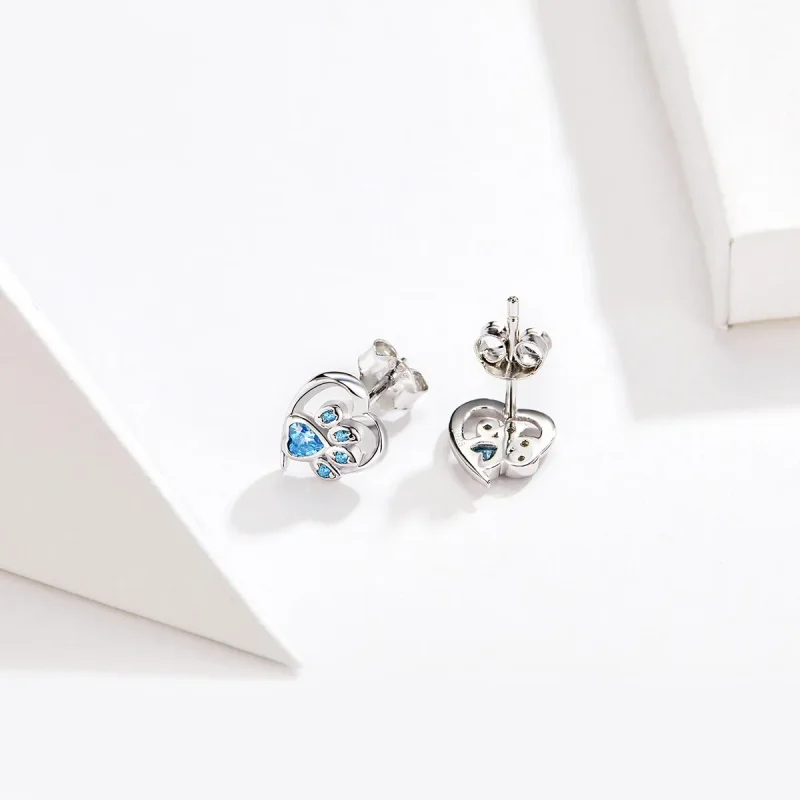 (image for) Pandora Style Silver Caring Dog Paw Heart Stud Earrings - SCE654 - View 3