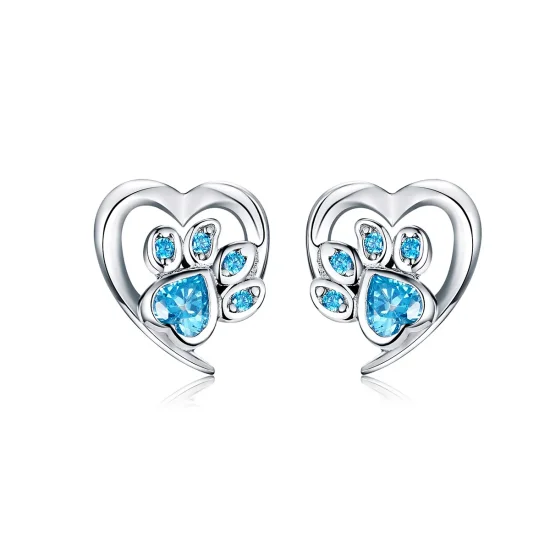 (image for) Pandora Style Silver Caring Dog Paw Heart Stud Earrings - SCE654