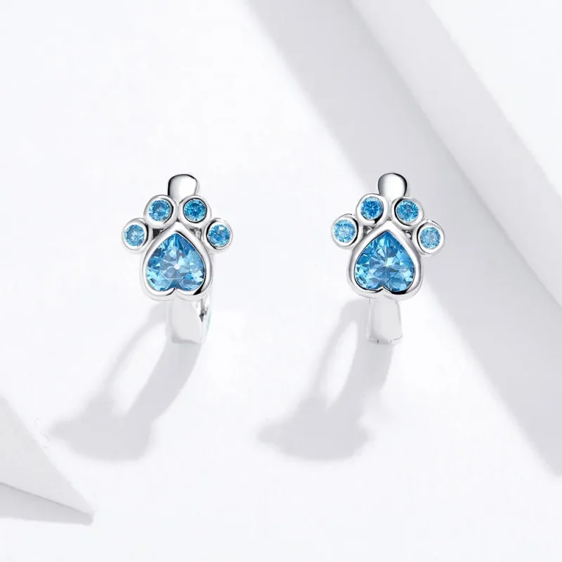 (image for) Pandora Style Silver Caring Dog Paw Hoop Earrings - SCE670 - View 2