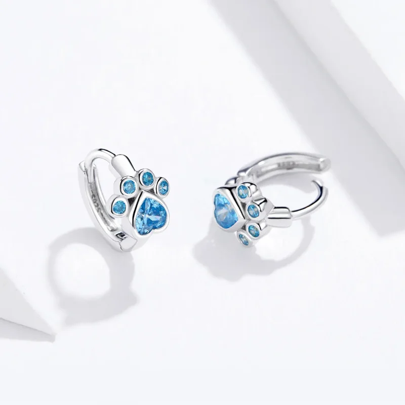 (image for) Pandora Style Silver Caring Dog Paw Hoop Earrings - SCE670 - View 3