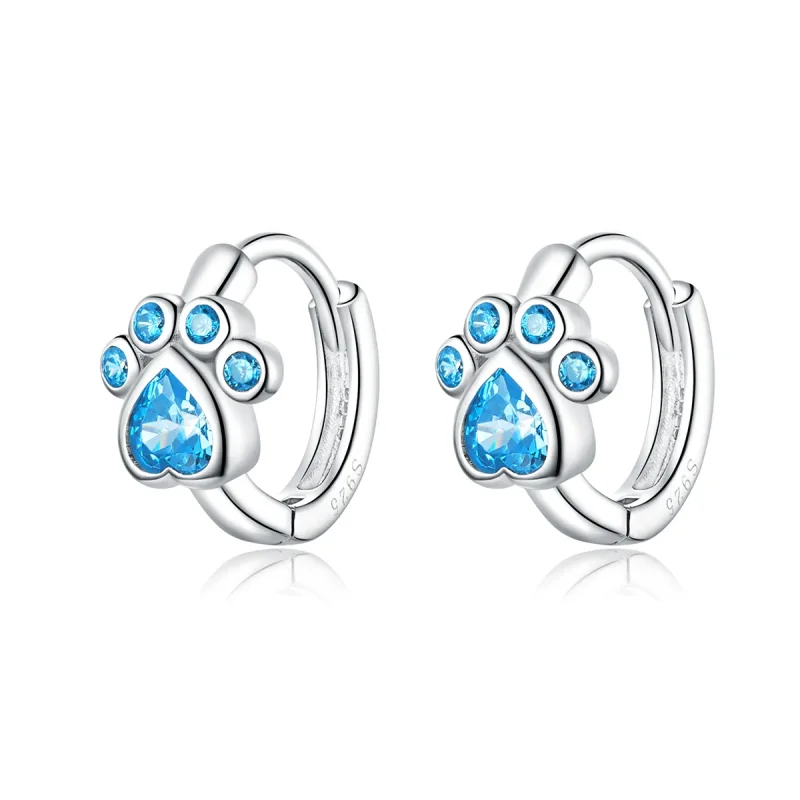 (image for) Pandora Style Silver Caring Dog Paw Hoop Earrings - SCE670