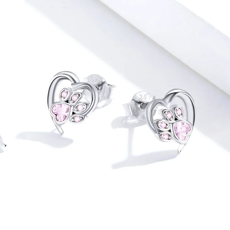 (image for) Pandora Style Silver Caring Dog Paw Stud Earrings - SCE654-Pk - View 2