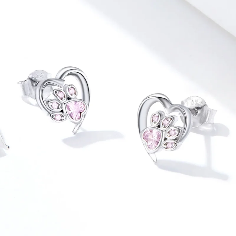 (image for) Pandora Style Silver Caring Dog Paw Stud Earrings - SCE654-Pk - View 3