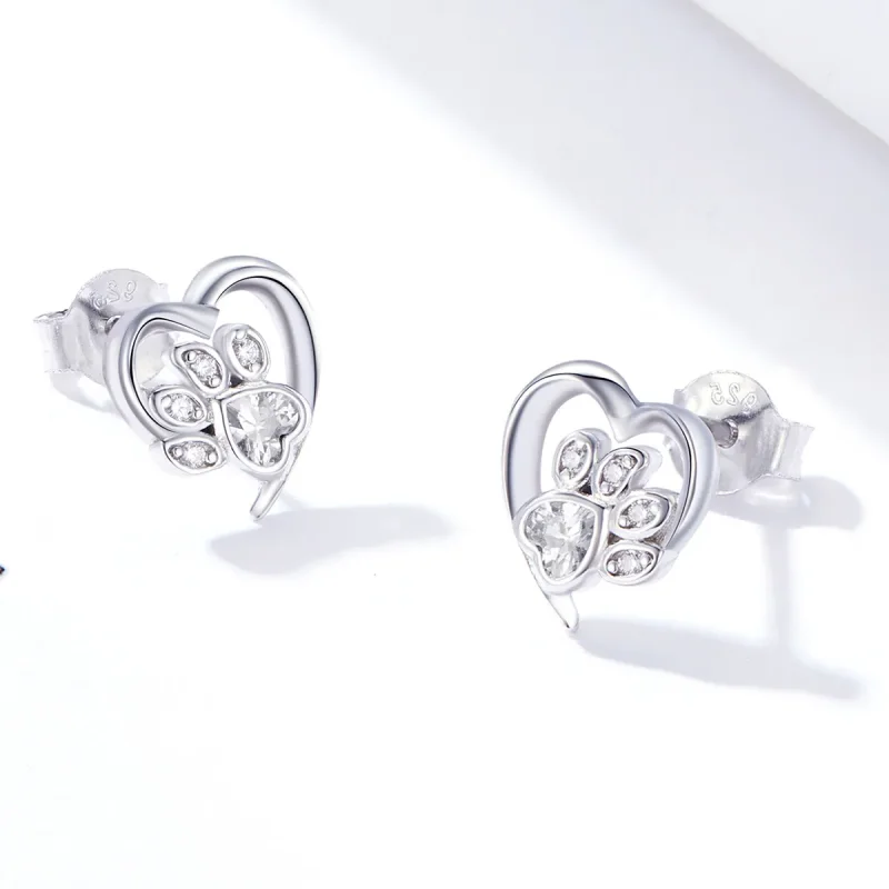 (image for) Pandora Style Silver Caring Dog Paw Stud Earrings - SCE654-Wh - View 2