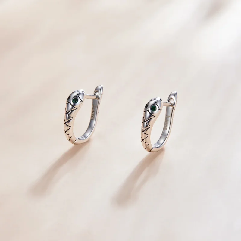 (image for) Pandora Style Silver Cartoon Snake Hoop Earrings - SCE1104 - View 2