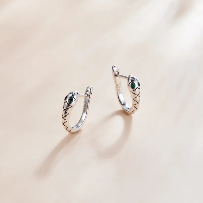 (image for) Pandora Style Silver Cartoon Snake Hoop Earrings - SCE1104 - View 3