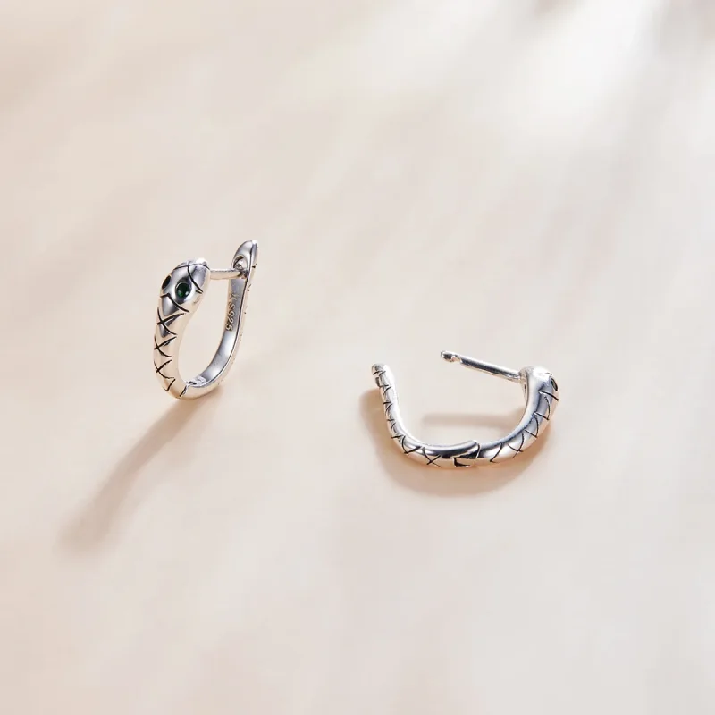 (image for) Pandora Style Silver Cartoon Snake Hoop Earrings - SCE1104 - View 4