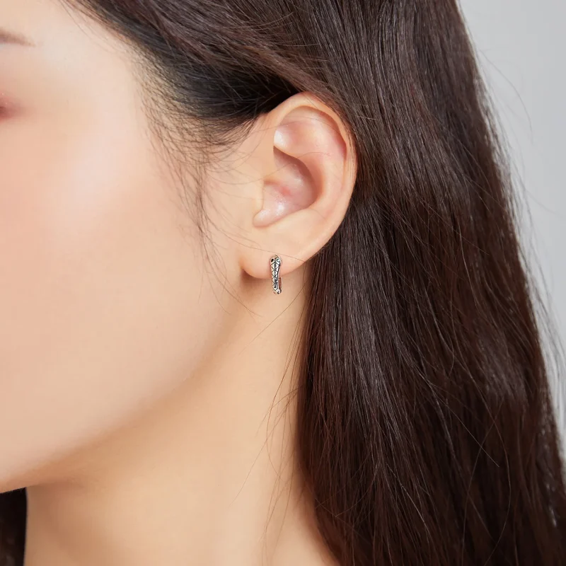 (image for) Pandora Style Silver Cartoon Snake Hoop Earrings - SCE1104 - View 5