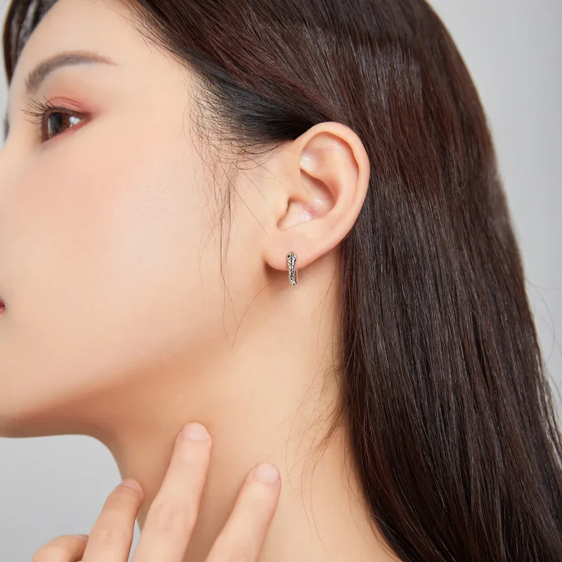 (image for) Pandora Style Silver Cartoon Snake Hoop Earrings - SCE1104 - View 6