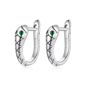 (image for) Pandora Style Silver Cartoon Snake Hoop Earrings - SCE1104