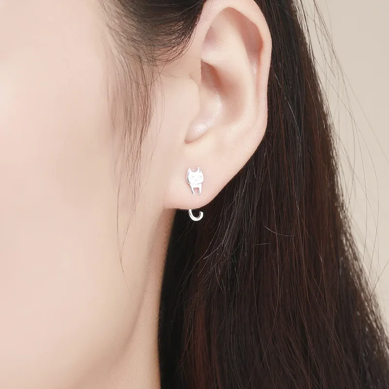 (image for) Pandora Style Silver Cat and Fish Stud Earrings - SCE488 - View 5