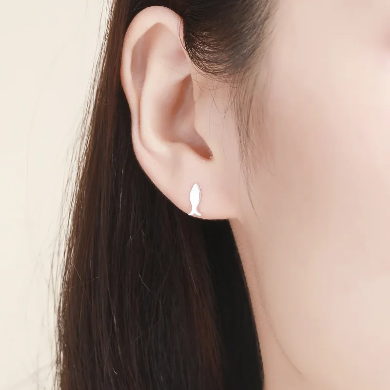 (image for) Pandora Style Silver Cat and Fish Stud Earrings - SCE488 - View 6