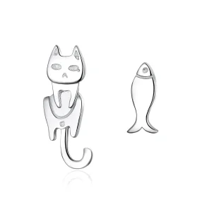 Pandora Style Silver Cat and Fish Stud Earrings - SCE488 (image for) Pandora Style Silver Cat and Fish Stud Earrings - SCE488