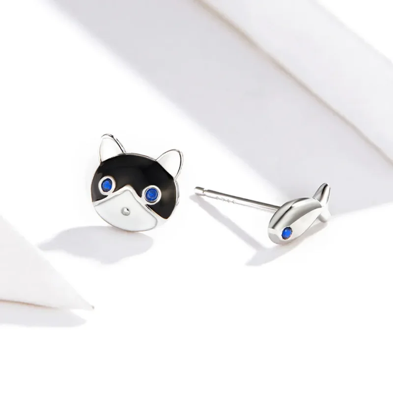 (image for) Pandora Style Silver Cat and Fish Stud Earrings - SCE623 - View 2