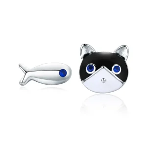 Pandora Style Silver Cat and Fish Stud Earrings - SCE623 (image for) Pandora Style Silver Cat and Fish Stud Earrings - SCE623