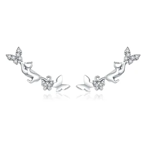 (image for) Pandora Style Silver Cat & Butterflies Stud Earrings - SCE961