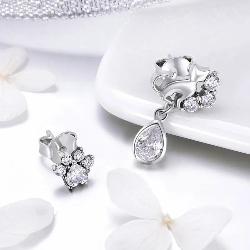 (image for) Pandora Style Silver Cat Companionship Stud Earrings - SCE424 - View 3