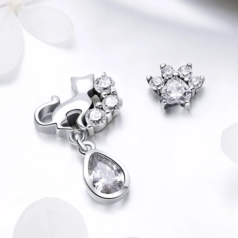 (image for) Pandora Style Silver Cat Companionship Stud Earrings - SCE424 - View 4