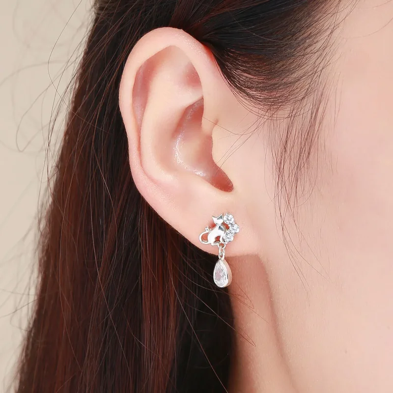(image for) Pandora Style Silver Cat Companionship Stud Earrings - SCE424 - View 5