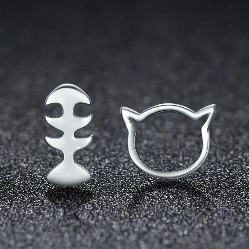 (image for) Pandora Style Silver Cat Love Stud Earrings - SCE128 - View 3