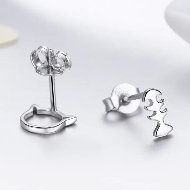 (image for) Pandora Style Silver Cat Love Stud Earrings - SCE128 - View 4
