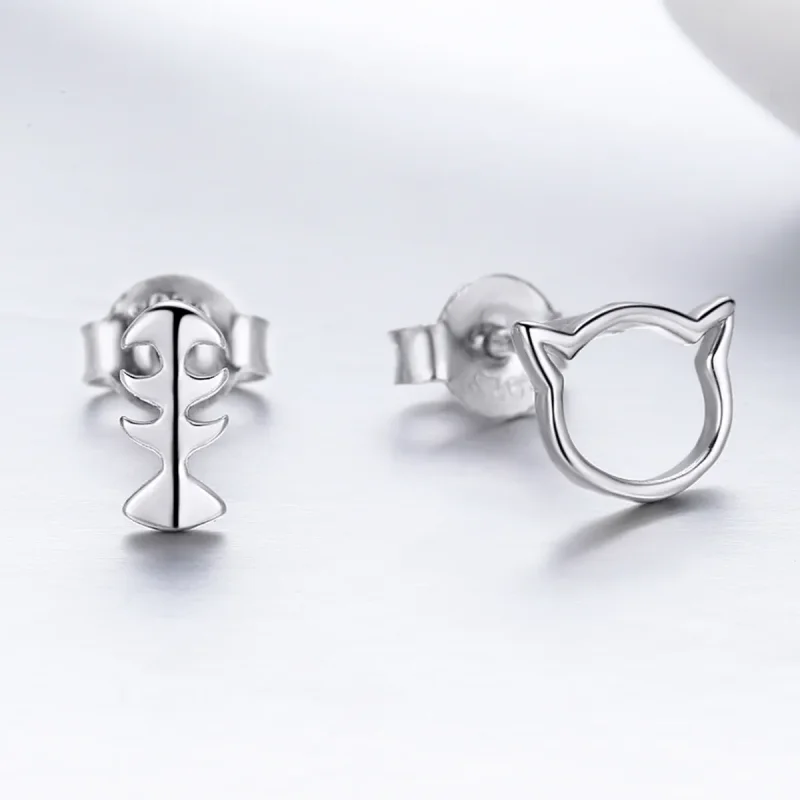(image for) Pandora Style Silver Cat Love Stud Earrings - SCE128 - View 5