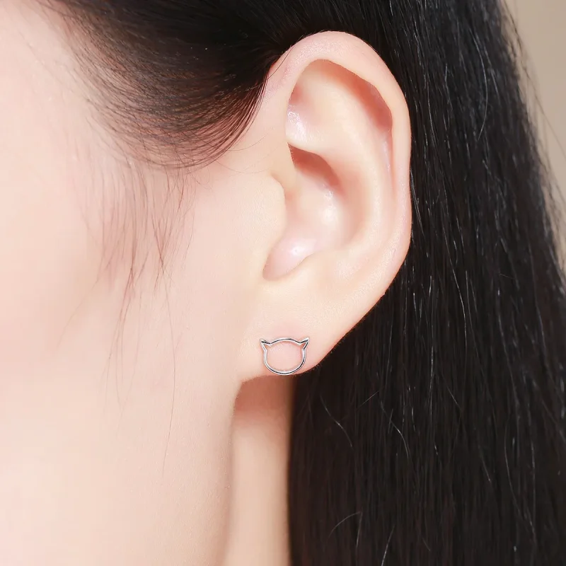 (image for) Pandora Style Silver Cat Love Stud Earrings - SCE128 - View 6