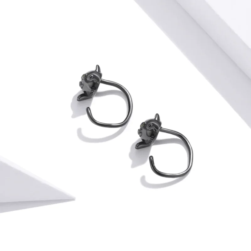 (image for) Pandora Style Silver Cat Stud Earrings - SCE1125 - View 2