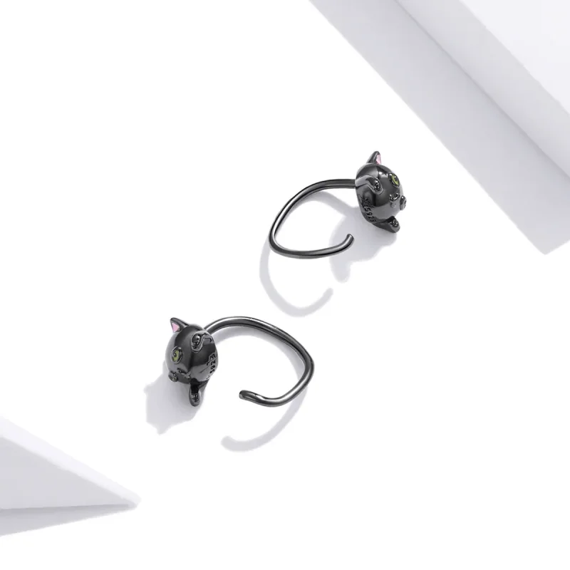 (image for) Pandora Style Silver Cat Stud Earrings - SCE1125 - View 3