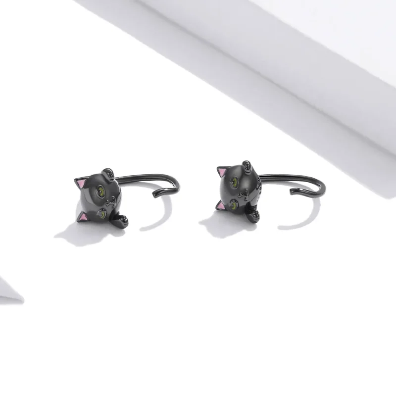(image for) Pandora Style Silver Cat Stud Earrings - SCE1125 - View 4