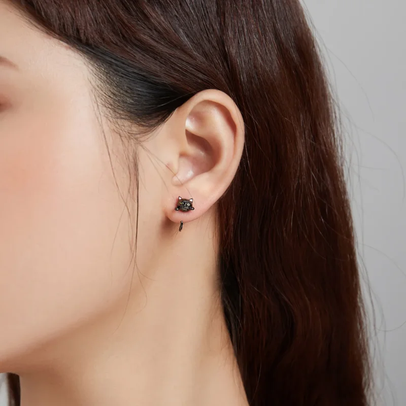 (image for) Pandora Style Silver Cat Stud Earrings - SCE1125 - View 5