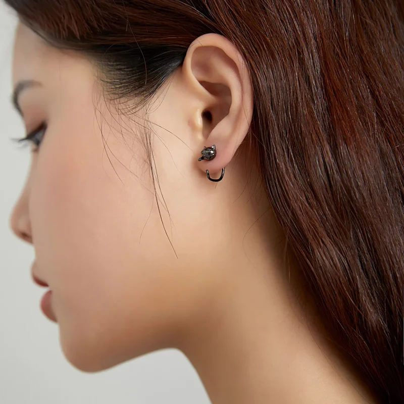 (image for) Pandora Style Silver Cat Stud Earrings - SCE1125 - View 6