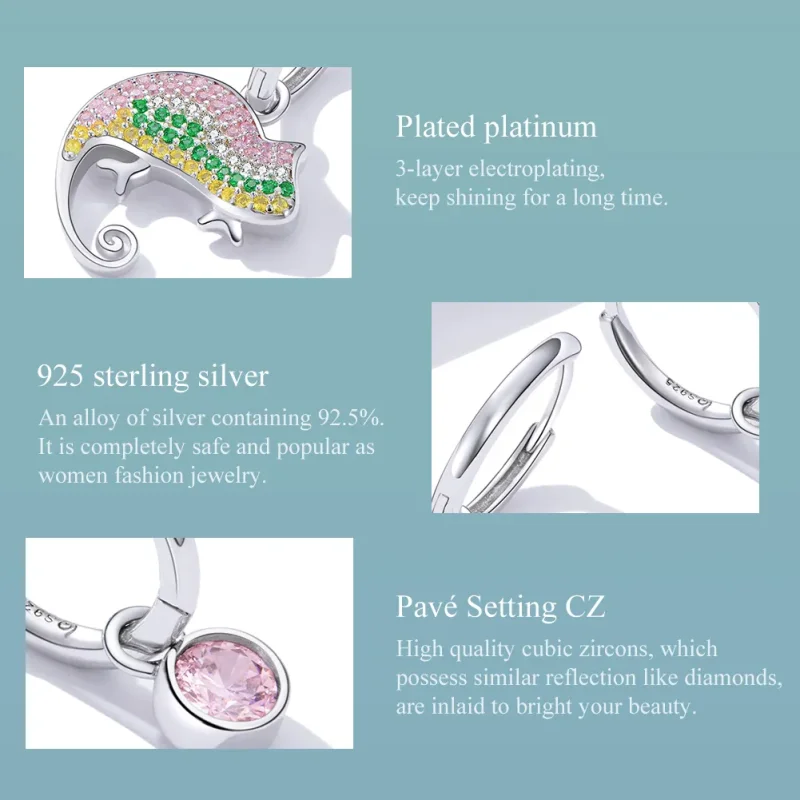 (image for) Pandora Style Silver chameleon Dangle Earrings - BSE368 - View 3