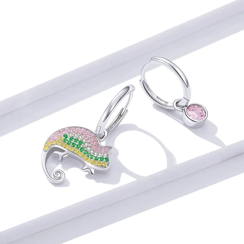 (image for) Pandora Style Silver chameleon Dangle Earrings - BSE368 - View 4