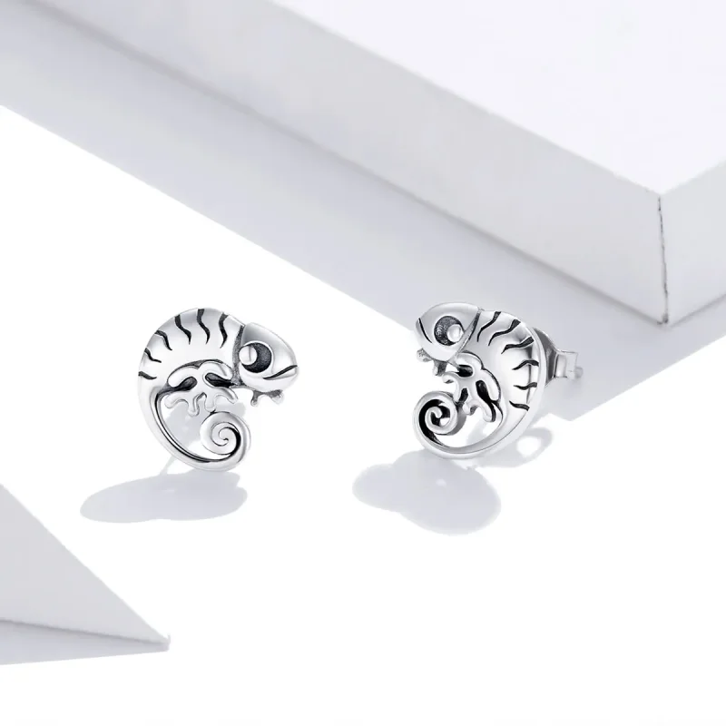 (image for) Pandora Style Silver Chameleon Stud Earrings - SCE949 - View 2