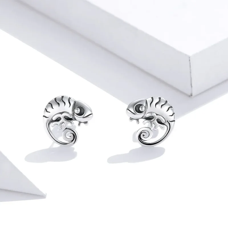 (image for) Pandora Style Silver Chameleon Stud Earrings - SCE949 - View 3