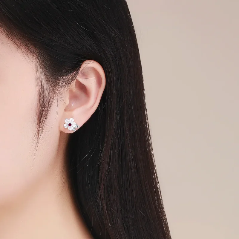 (image for) Pandora Style Silver Cherry Blossom Stud Earrings - BSE055 - View 5