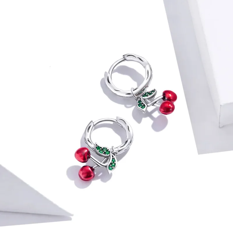 (image for) Pandora Style Silver Cherry Dangle Earrings - SCE905 - View 3