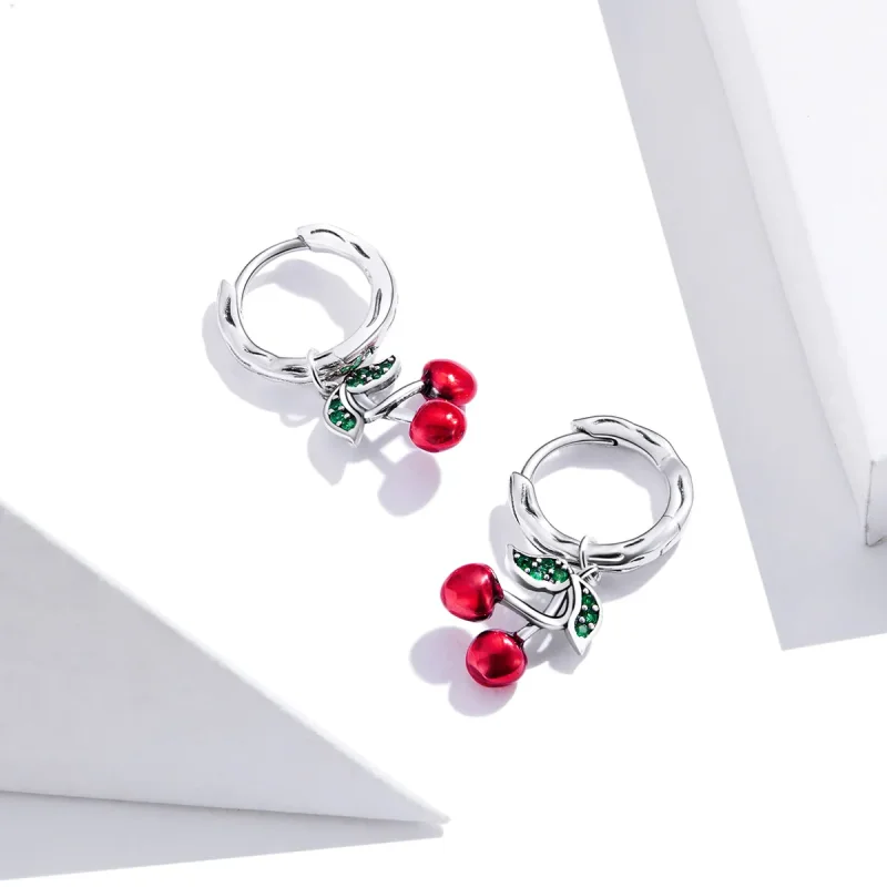 (image for) Pandora Style Silver Cherry Dangle Earrings - SCE905 - View 4
