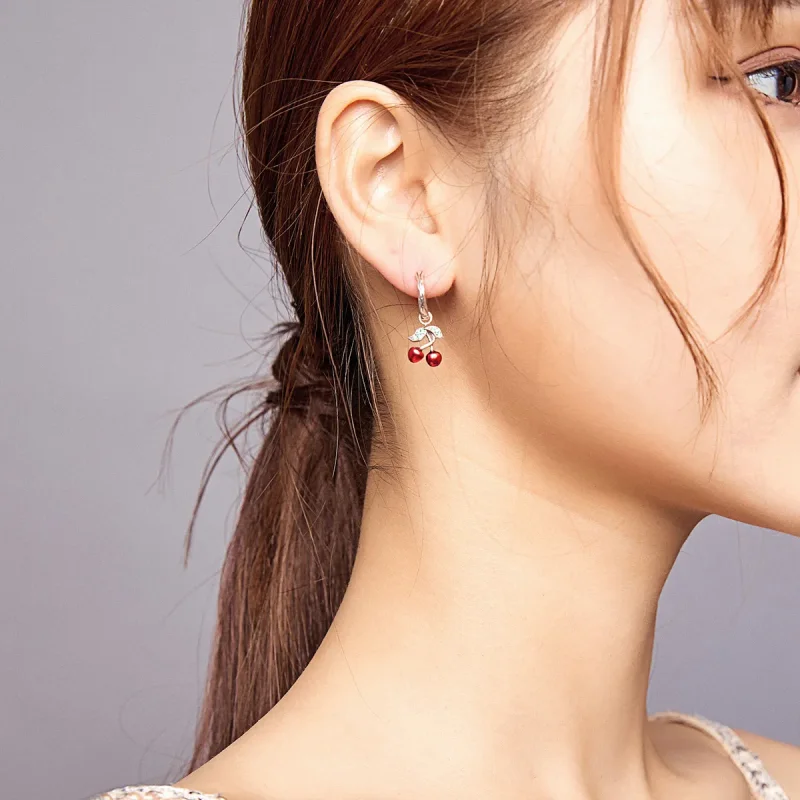 (image for) Pandora Style Silver Cherry Dangle Earrings - SCE905 - View 7