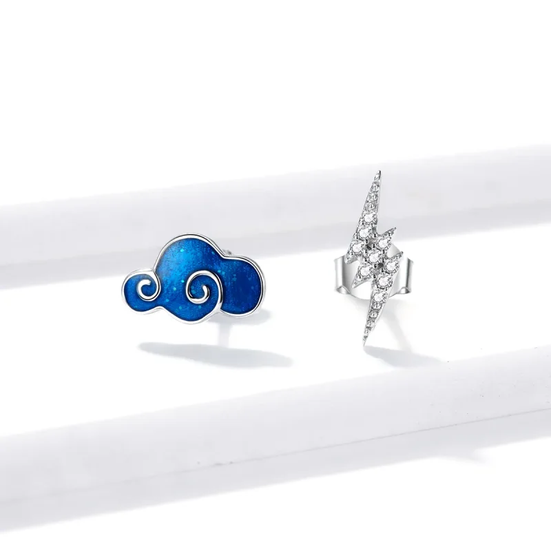 (image for) Pandora Style Silver Clouds And Lightning Stud Earrings - BSE429 - View 2