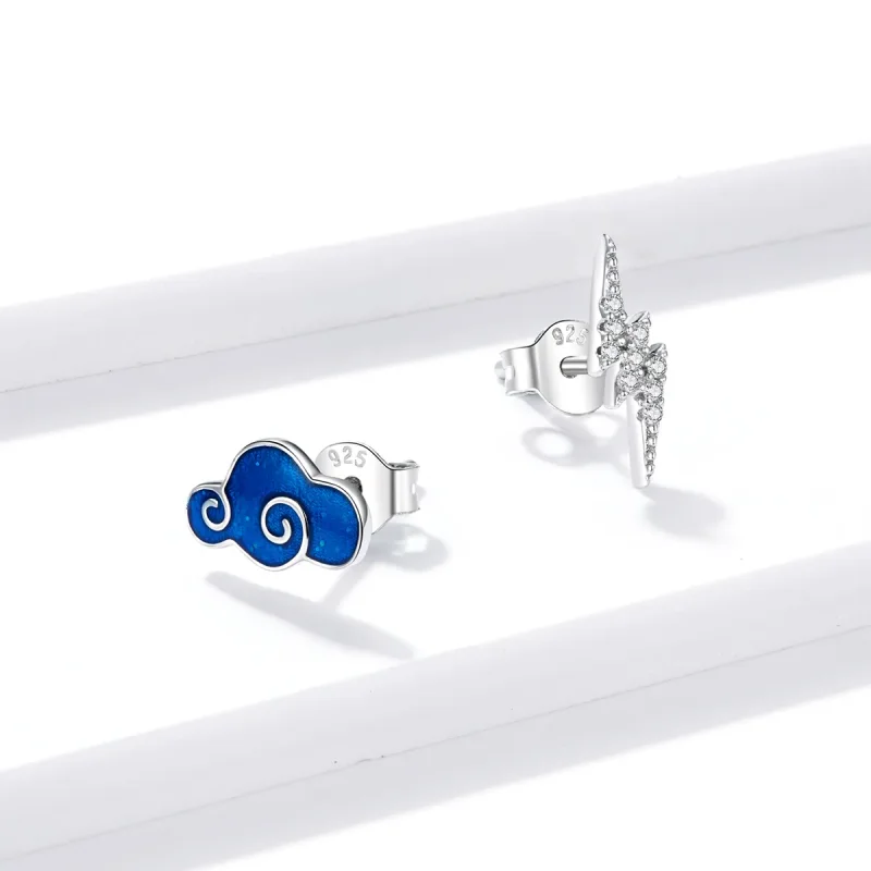 (image for) Pandora Style Silver Clouds And Lightning Stud Earrings - BSE429 - View 4