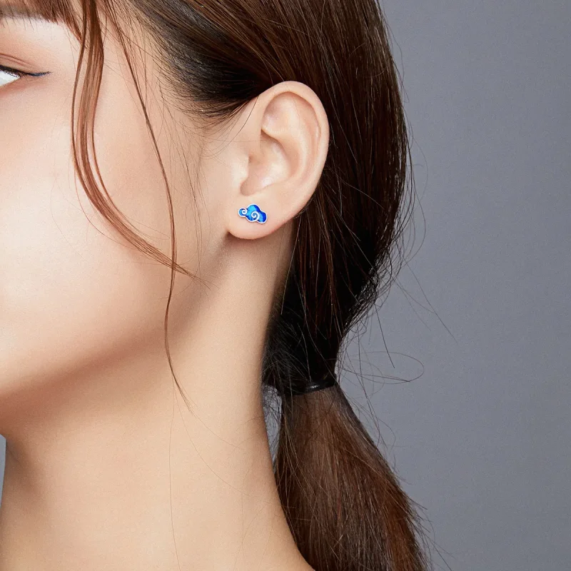 (image for) Pandora Style Silver Clouds And Lightning Stud Earrings - BSE429 - View 9