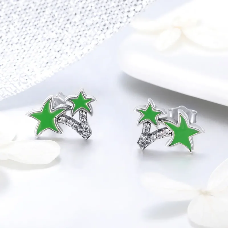 (image for) Pandora Style Silver Coconut Palm Stud Earrings - SCE428 - View 4