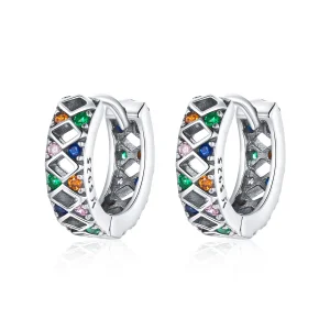 (image for) Pandora Style Silver Color Dot Blocks Hoop Earrings - SCE1123