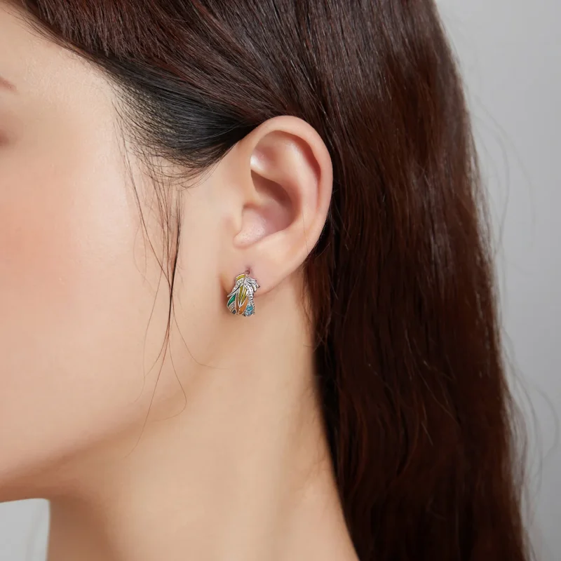 (image for) Pandora Style Silver colored feathers Stud Earrings - SCE1128 - View 5