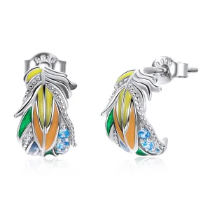 (image for) Pandora Style Silver colored feathers Stud Earrings - SCE1128